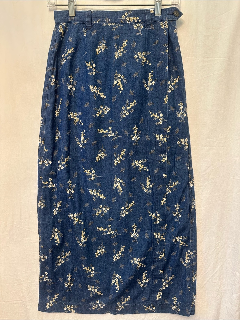 Vintage Liz Claiborne Lizwear Petite Floral Denim Wrap Maxi Skirt 4P